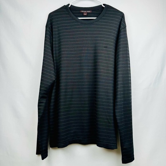 Michael Kors MK Logo Men's Pullover Crewneck Long Sleeve Striped Shirt Size XL - Picture 1 of 8
